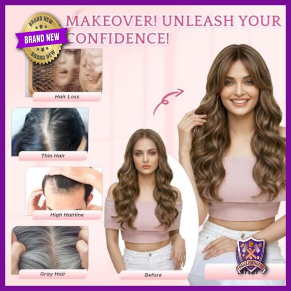 Human Hair Topper with Side Bangs 10 Inch Lightweight Clip-In Hairpiece